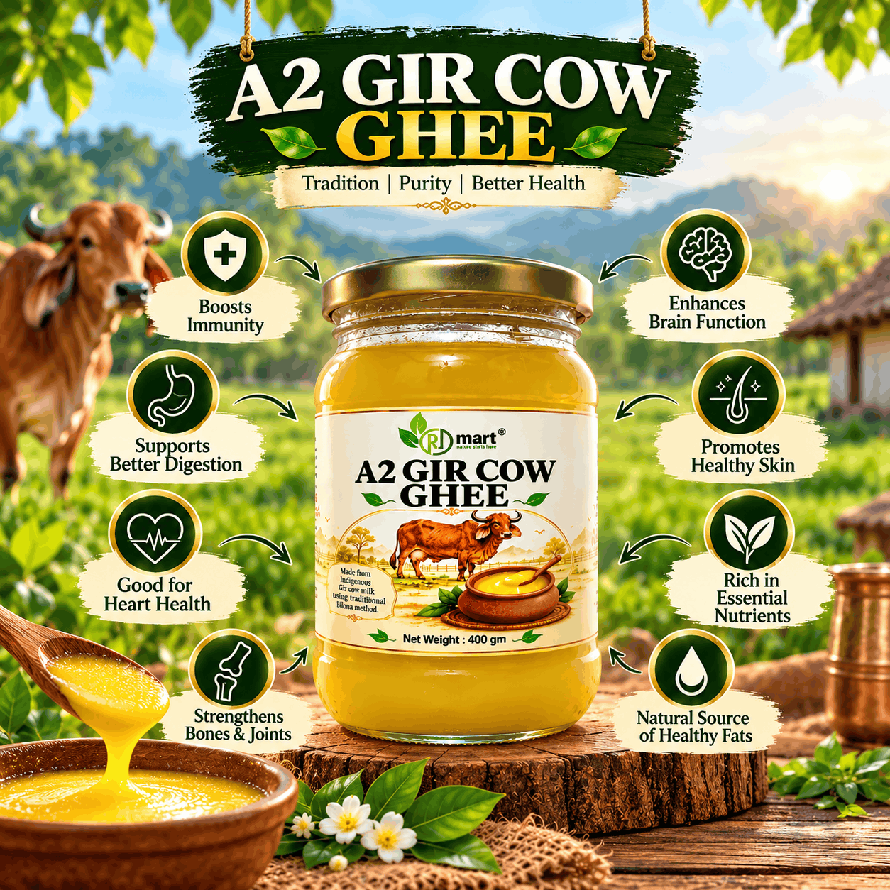 RJMart A2 Gir Cow Ghee (400g) - Image 4