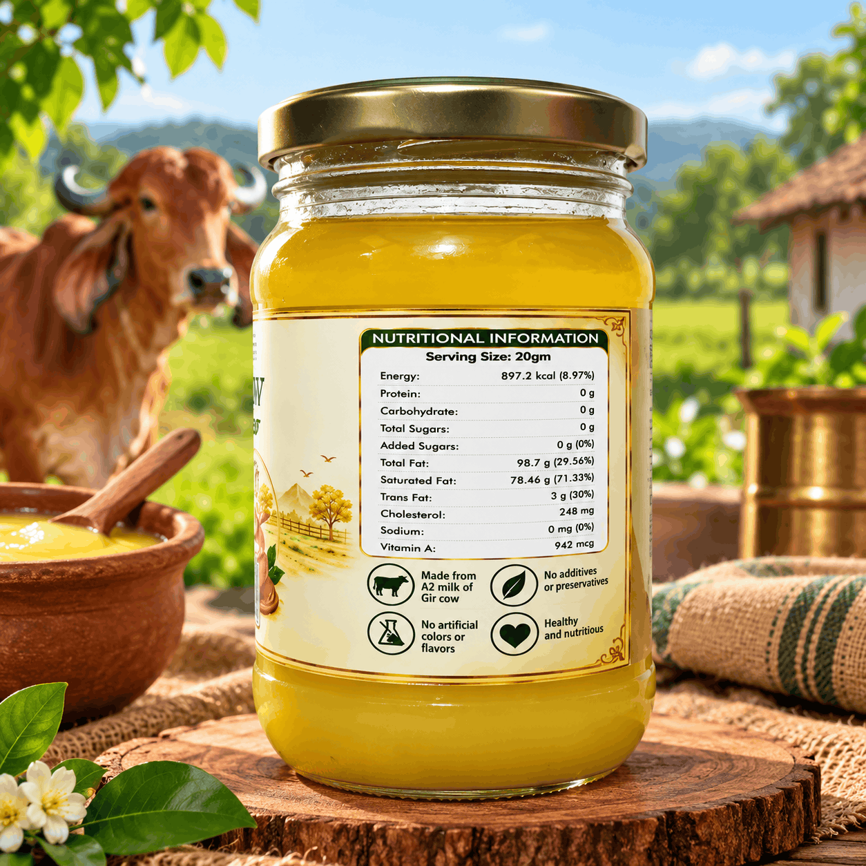 A2 Gir Cow Ghee in Rustic Countryside