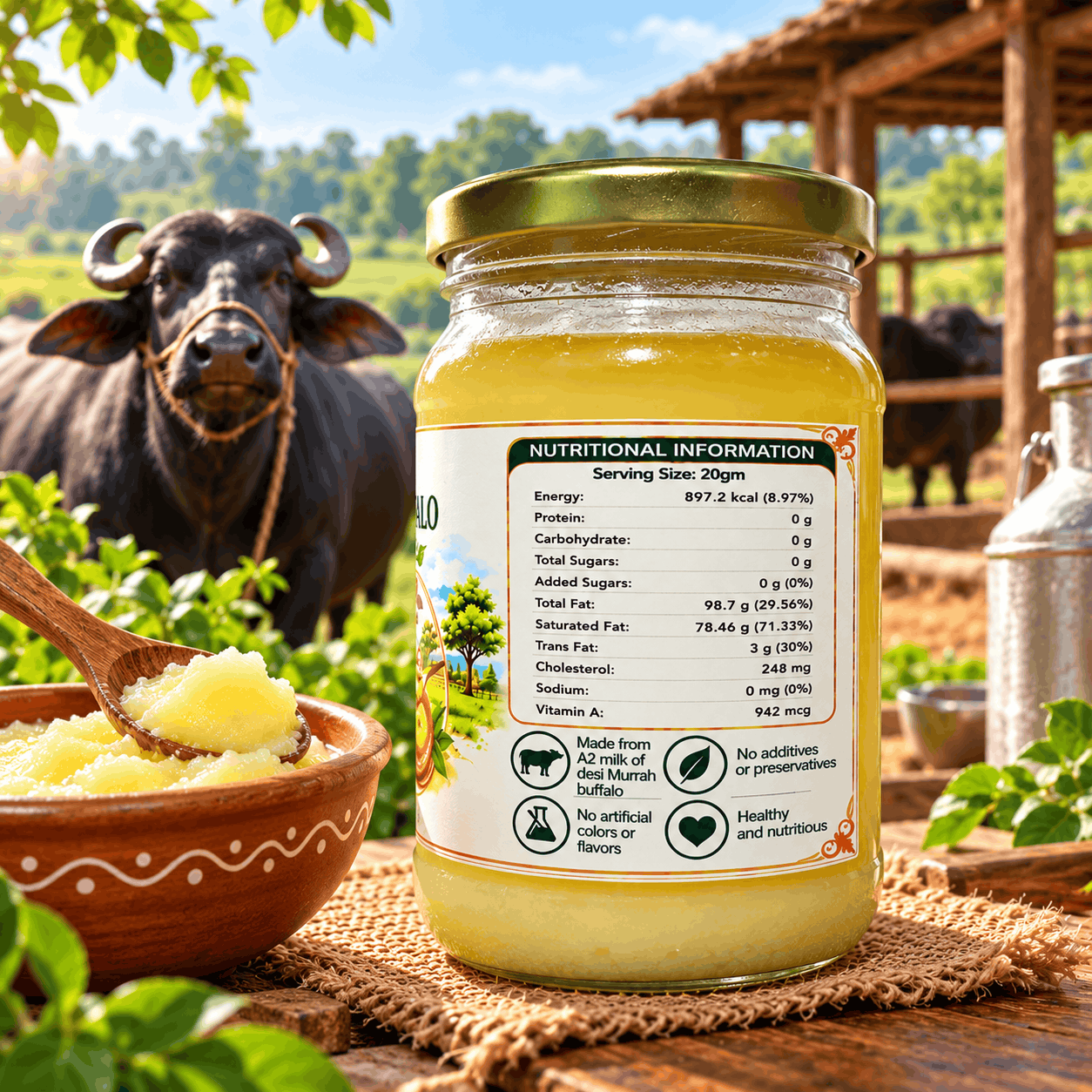 Farm-Fresh Ghee on a Murrah Buffalo Farm